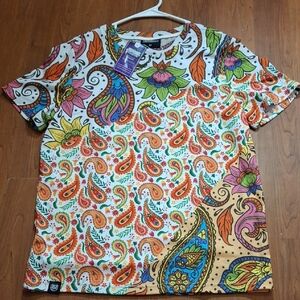 Vibrant Paisley Print Short Sleeve Top